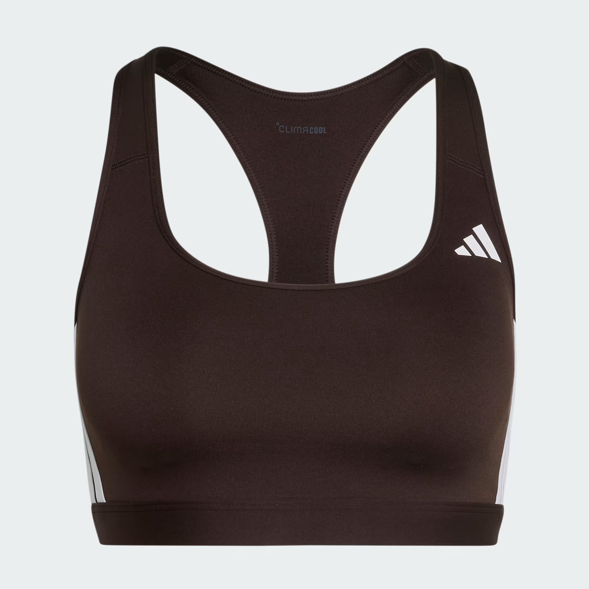 Optime Essentials Workout 3 Stripes Medium Support Bra Brown KS6077 01 laydown