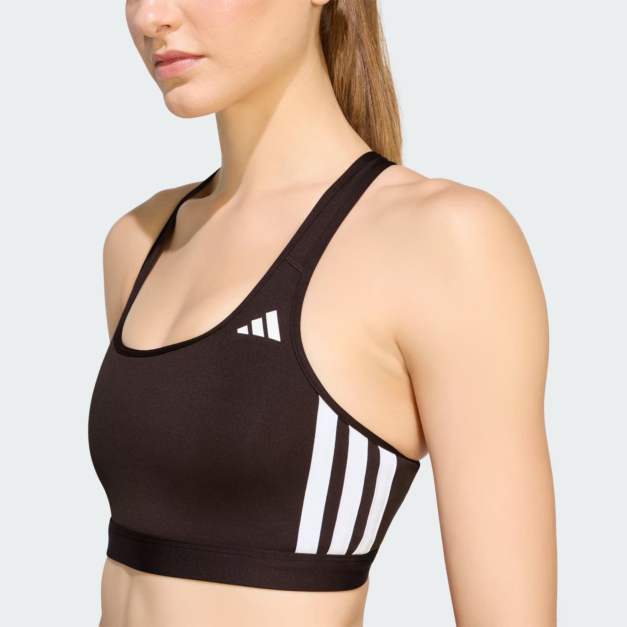 Optime Essentials Workout 3 Stripes Medium Support Bra Brown KS6077 41 detail